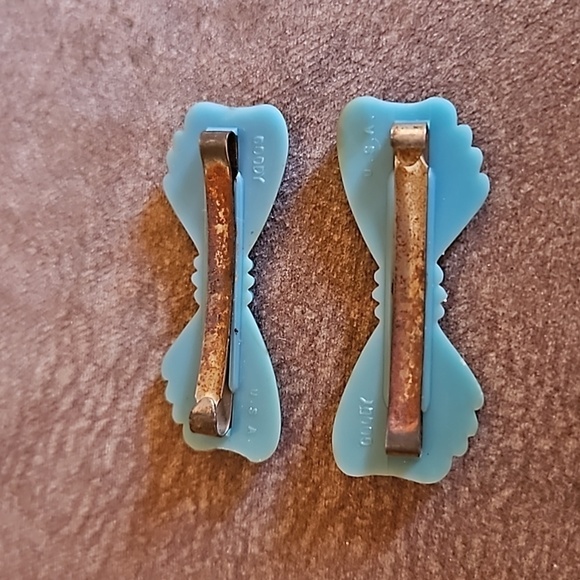 3/$30 VTG GOODY 1950s-1960s Teal Coquette Bow Barrettes - Picture 4 of 6